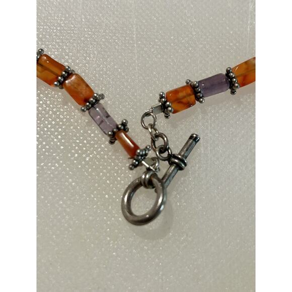 Gemstone Necklace Faceted Amethyst And Garnet Or Tourmaline Toggle Sterling - Picture 5 of 8